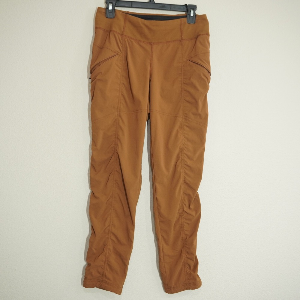 Prana Women's Mustard Brown Small Short Halle Straight Leg Pants Ruched Hiking